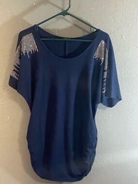 Espresso Navy Short Sleeve Top with Shoulder Studs